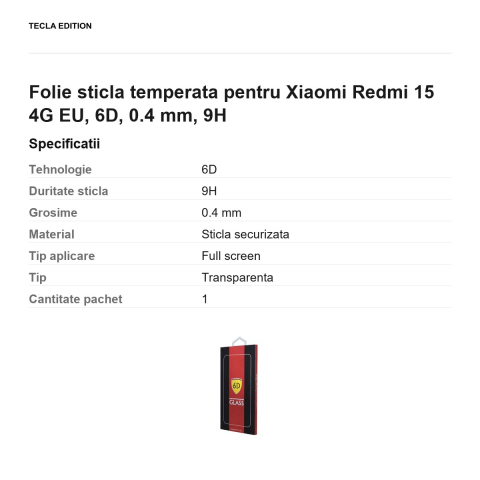 Folie sticla temperata pentru Xiaomi Redmi 15 4G EU, 6D, 0.4 mm, 9H [2]