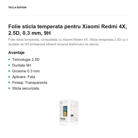 Folie sticla temperata pentru Xiaomi Redmi 4X, 2.5D, 0.3 mm, 9H [1]