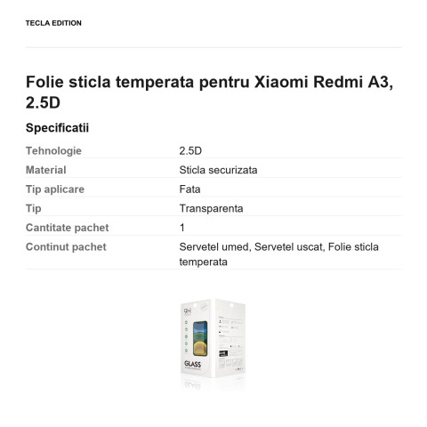 Folie sticla temperata pentru Xiaomi Redmi A3, 2.5D [2]