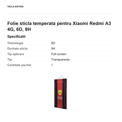 Folie sticla temperata pentru Xiaomi Redmi A3 4G, 6D, 9H [2]