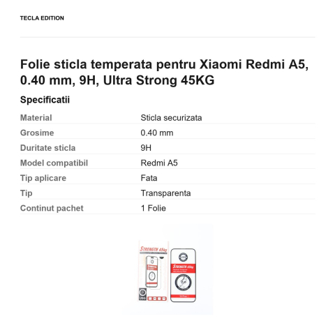 Folie sticla temperata pentru Xiaomi Redmi A5, 0.40 mm, 9H, Ultra Strong 45KG [2]