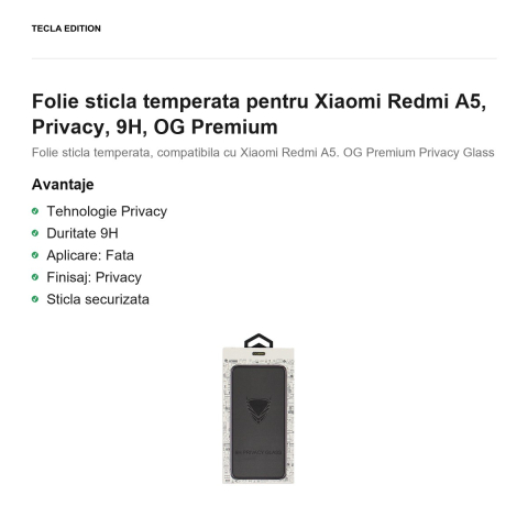 Folie sticla temperata pentru Xiaomi Redmi A5, Privacy, 9H, OG Premium [1]