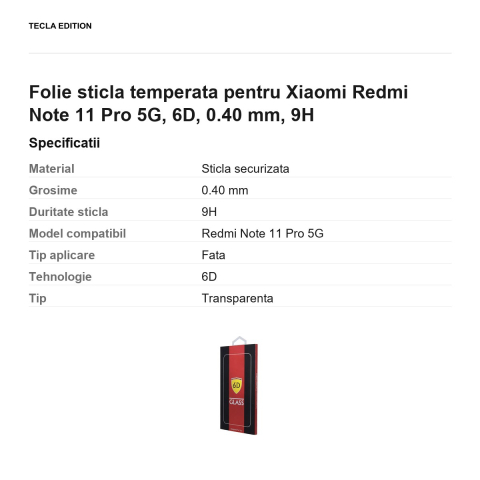 Folie sticla temperata pentru Xiaomi Redmi Note 11 Pro 5G, 6D, 0.40 mm, 9H [2]