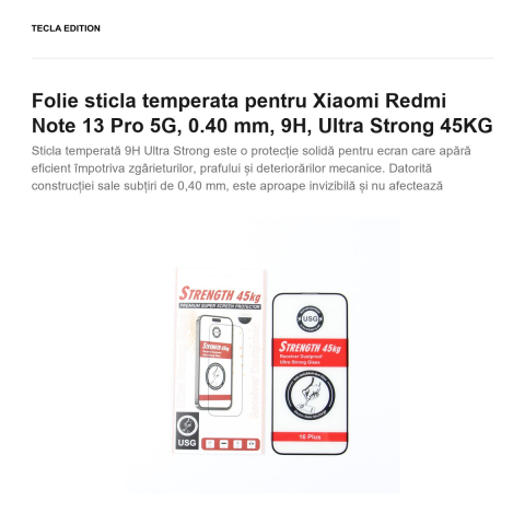 Folie sticla temperata pentru Xiaomi Redmi Note 13 Pro 5G, 0.40 mm, 9H, Ultra Strong 45KG [1]