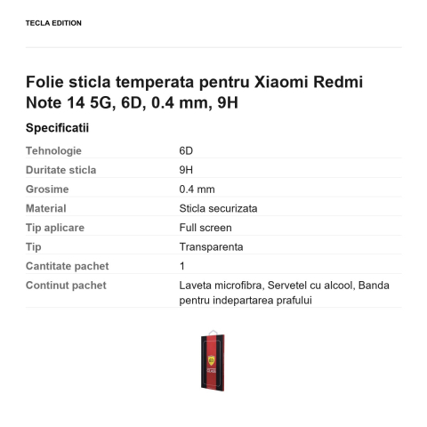Folie sticla temperata pentru Xiaomi Redmi Note 14 5G, 6D, 0.4 mm, 9H [2]