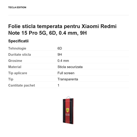 Folie sticla temperata pentru Xiaomi Redmi Note 15 Pro 5G, 6D, 0.4 mm, 9H [2]