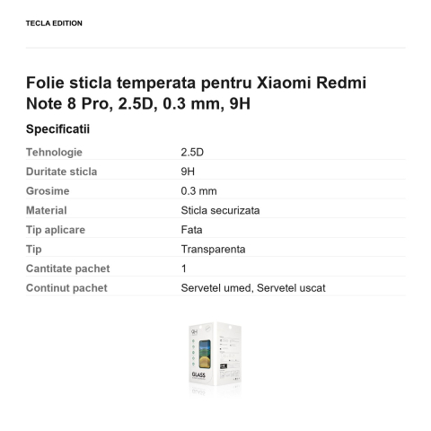 Folie sticla temperata pentru Xiaomi Redmi Note 8 Pro, 2.5D, 0.3 mm, 9H [2]