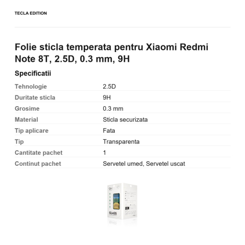 Folie sticla temperata pentru Xiaomi Redmi Note 8T, 2.5D, 0.3 mm, 9H [2]
