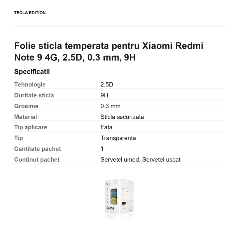Folie sticla temperata pentru Xiaomi Redmi Note 9 4G, 2.5D, 0.3 mm, 9H [2]