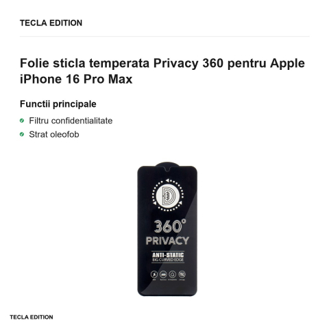 Folie sticla temperata Privacy 360 pentru Apple iPhone 16 Pro Max [1]