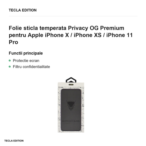 Folie sticla temperata Privacy OG Premium pentru Apple iPhone X / iPhone XS / iPhone 11 Pro [1]