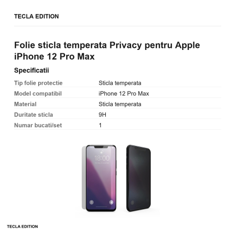 Folie sticla temperata Privacy pentru Apple iPhone 12 Pro Max [2]