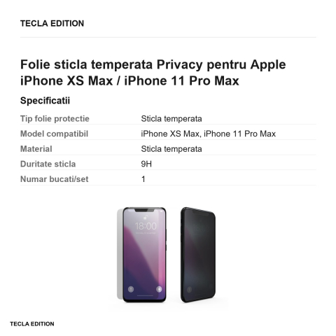 Folie sticla temperata Privacy pentru Apple iPhone XS Max / iPhone 11 Pro Max [2]