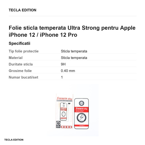 Folie sticla temperata Ultra Strong pentru Apple iPhone 12 / iPhone 12 Pro [2]