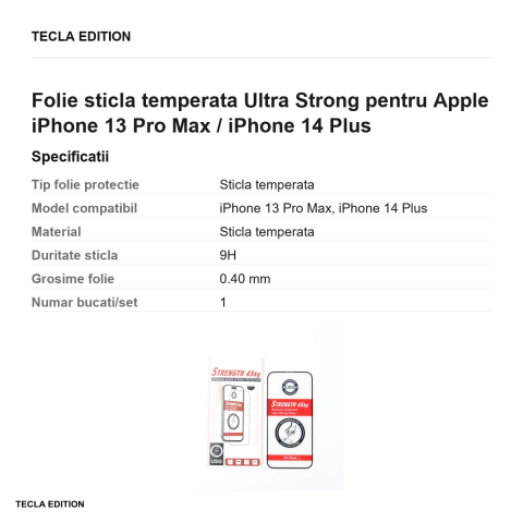 Folie sticla temperata Ultra Strong pentru Apple iPhone 13 Pro Max / iPhone 14 Plus [2]