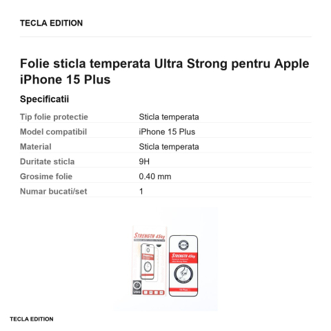 Folie sticla temperata Ultra Strong pentru Apple iPhone 15 Plus [2]