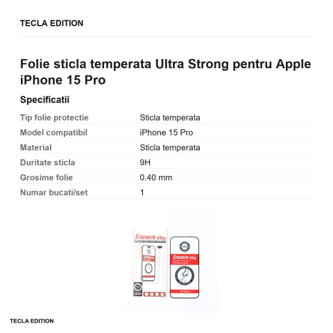 Folie sticla temperata Ultra Strong pentru Apple iPhone 15 Pro [2]
