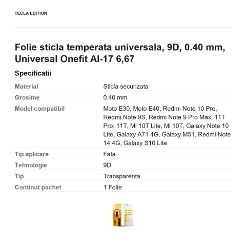 Folie sticla temperata universala, 9D, 0.40 mm, Universal Onefit AI-17 6,67 [2]