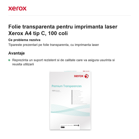 Folie transparenta pentru imprimanta laser Xerox A4 tip C, 100 coli [1]