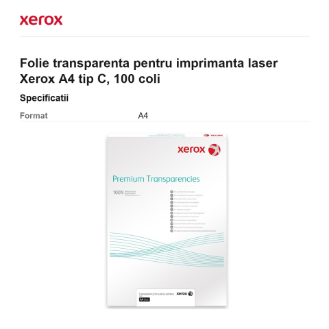 Folie transparenta pentru imprimanta laser Xerox A4 tip C, 100 coli [2]