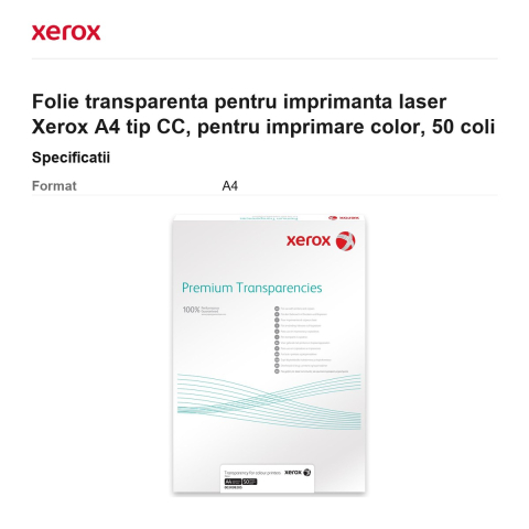 Folie transparenta pentru imprimanta laser Xerox A4 tip CC, pentru imprimare color, 50 coli [2]