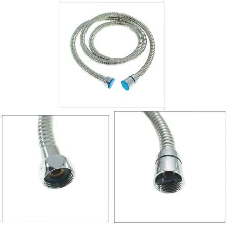Furtun dus metalic, 1.5 m, flexibil si extensibil, racorduri standard, cromat [2]