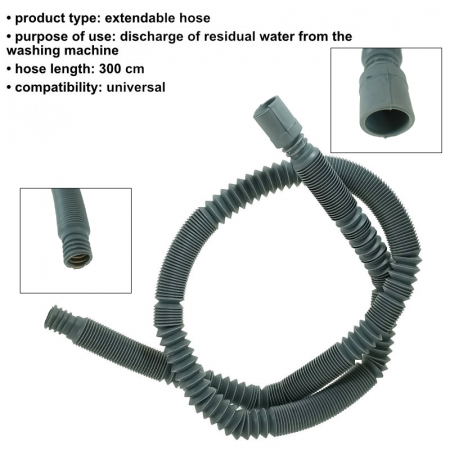 Furtun extensibil evacuare, scurgere pentru masina de spalat, FEE-3M, 3m lungime, 2.7-2.8cm diametru, gri [4]