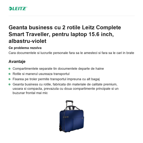 Geanta business cu 2 rotile Leitz Complete Smart Traveller, pentru laptop 15.6 inch, albastru-violet [1]