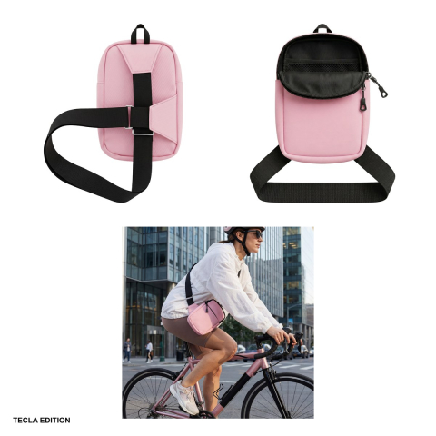 Geanta crossbody Urbanflex pentru telefon, material textil oxford 900D acoperit PU, impermeabila, curea reglabila pana la 125 cm, cu buzunar pentru accesorii, Roz [3]
