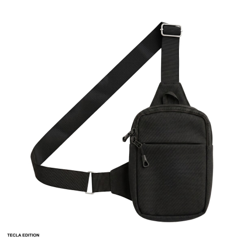 Accesorii insotitoare - Geanta crossbody Urbanflex pentru telefon, material textil oxford 900D acoperit PU, impermeabila, curea reglabila pana la 125 cm, cu buzunar pentru accesorii, Neagra
