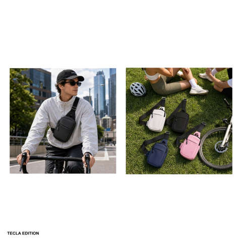 Geanta crossbody Urbanflex pentru telefon, material textil oxford 900D acoperit PU, impermeabila, curea reglabila pana la 125 cm, cu buzunar pentru accesorii, Neagra [4]