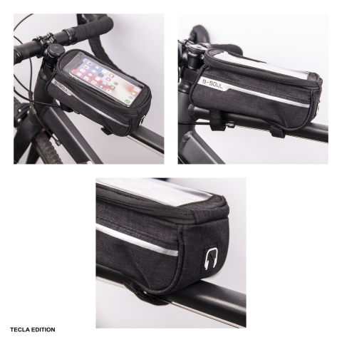 Geanta de cadru pentru bicicleta cu suport telefon, impermeabila, folie tactila, TFO, neagra [3]