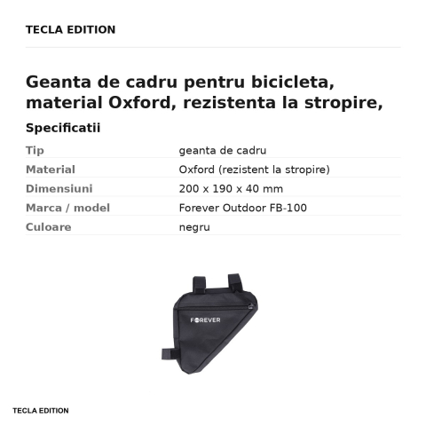Geanta de cadru pentru bicicleta, material Oxford, rezistenta la stropire, Forever Outdoor FB-100, neagra [2]