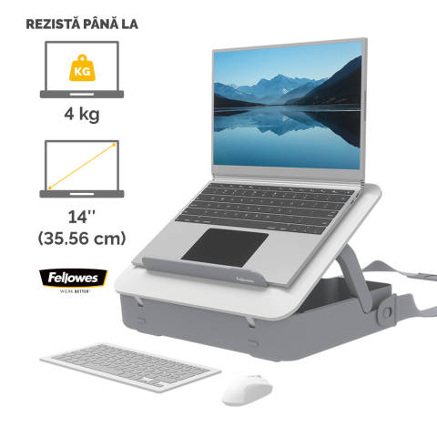 Geanta laptop cu suport ergonomic inclus, Fellowes Breyta, 2 in 1, 5 inaltimi, pentru laptop pana la 14 inch (4 kg), alb [6]