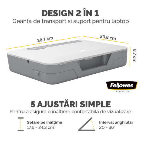 Geanta laptop cu suport ergonomic inclus, Fellowes Breyta, 2 in 1, 5 inaltimi, pentru laptop pana la 14 inch (4 kg), alb [3]