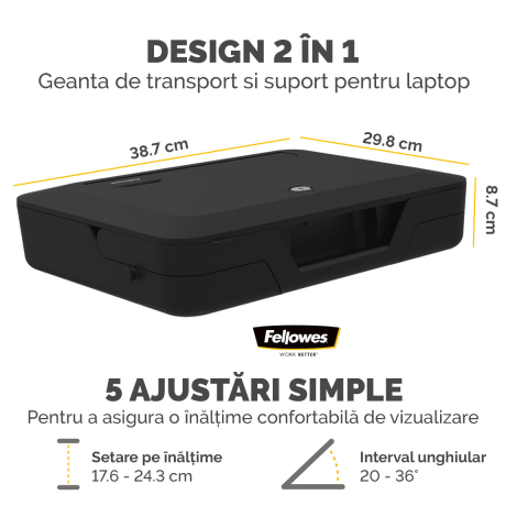 Geanta laptop cu suport ergonomic inclus, Fellowes Breyta, 2 in 1, 5 inaltimi, pentru laptop pana la 14 inch (4 kg), negru [3]