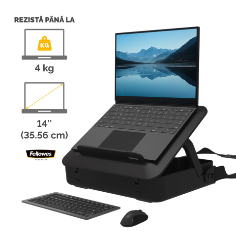 Geanta laptop cu suport ergonomic inclus, Fellowes Breyta, 2 in 1, 5 inaltimi, pentru laptop pana la 14 inch (4 kg), negru [1]