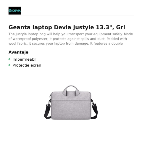 Geanta laptop Devia Justyle 13.3", Gri [1]