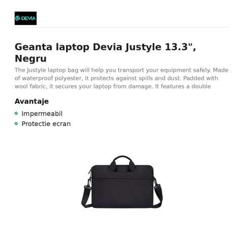 Geanta laptop Devia Justyle 13.3", Negru [1]