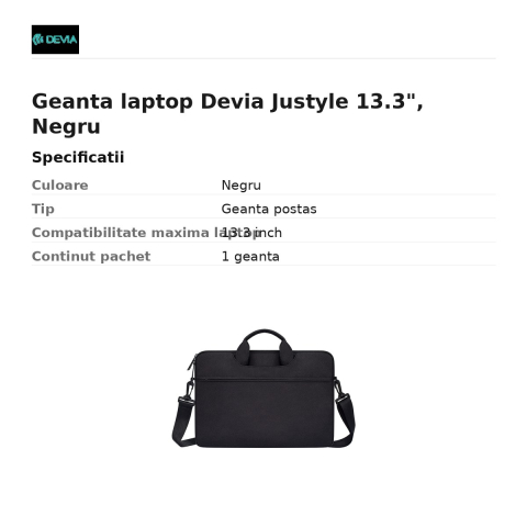 Geanta laptop Devia Justyle 13.3", Negru [2]