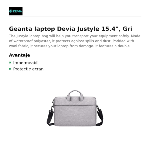 Geanta laptop Devia Justyle 15.4", Gri [1]