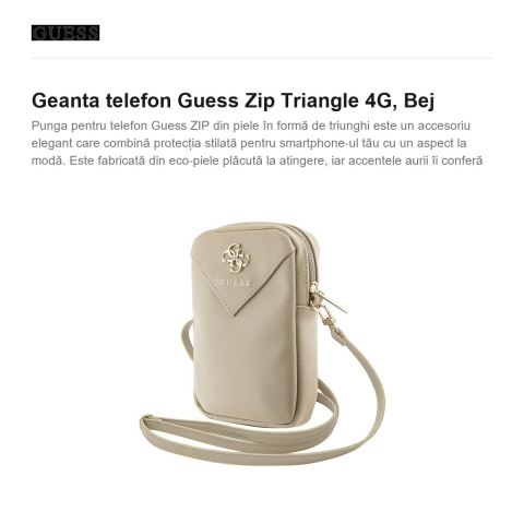 Geanta telefon Guess Zip Triangle 4G, Bej [1]