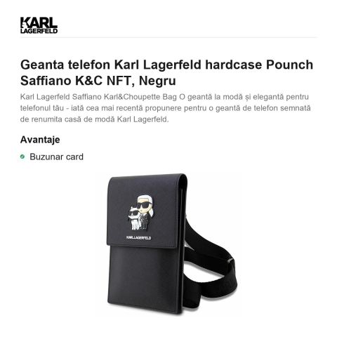 Geanta telefon Karl Lagerfeld hardcase Pounch Saffiano K&C NFT, Negru [1]