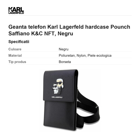 Geanta telefon Karl Lagerfeld hardcase Pounch Saffiano K&C NFT, Negru [2]