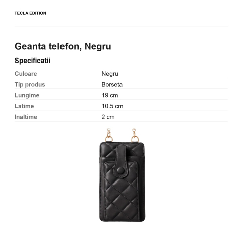 Geanta telefon 19 x 10,5 x 2 cm, Negru [2]