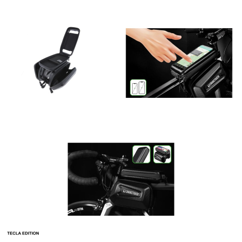Geanta tripla de cadru pentru bicicleta cu suport telefon, impermeabila si rigidizata (hard-shell), 1,5 L, Snake Track ST04, neagra [3]