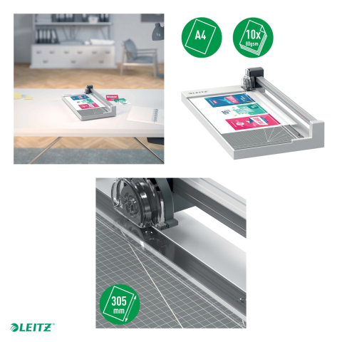 Ghilotina cu disc Leitz Home Office Precision A4, 10 coli de 80 g/mp, lama din otel inoxidabil capsulata, clema transparenta, 410x209x77 mm [3]