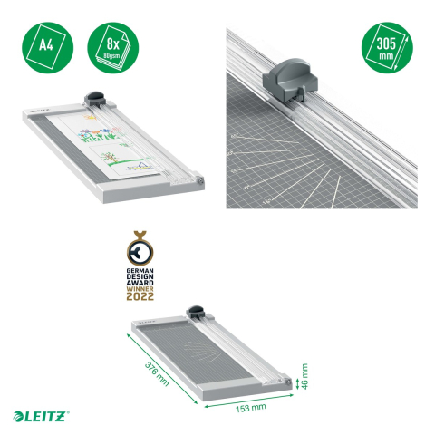 Ghilotina cu disc Leitz Home Precision A4, 8 coli de 80 g/mp, lama fixa capsulata, clema transparenta, pentru acasa si hobby [4]