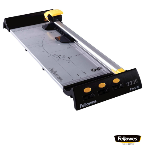 Ghilotine pentru hârtie - Ghilotina cu disc rotativ, Fellowes Electron A3, pentru birouri mici, taiere A3, capacitate 10 coli, sistem SafeCut, baza metalica