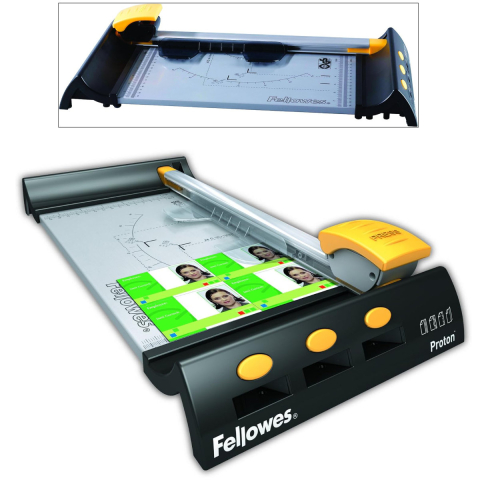 Ghilotina cu disc rotativ, Fellowes Proton A4, pentru birou mic si acasa, taiere A4, capacitate 10 coli, sistem SafeCut, baza metalica [4]